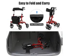 Costway Folding Rollator Walker Wheelchair Compact Mobility Walking Frame Seat Seniors Aids w/Crutch Holder Red