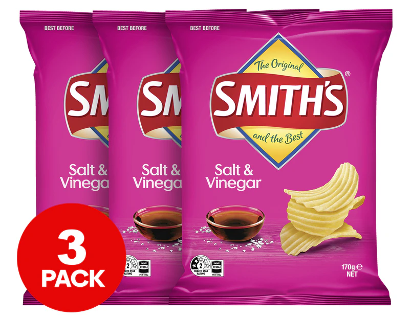 3 x Smiths Crinkle Cut Chips Salt & Vinegar 170g