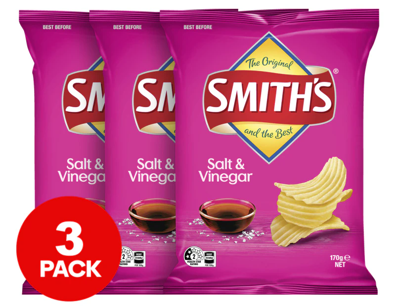 3 x Smiths Crinkle Cut Chips Salt & Vinegar 170g