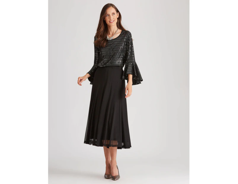 Liz Jordan After Dark Mesh A Line Skirt Womens Black Catch