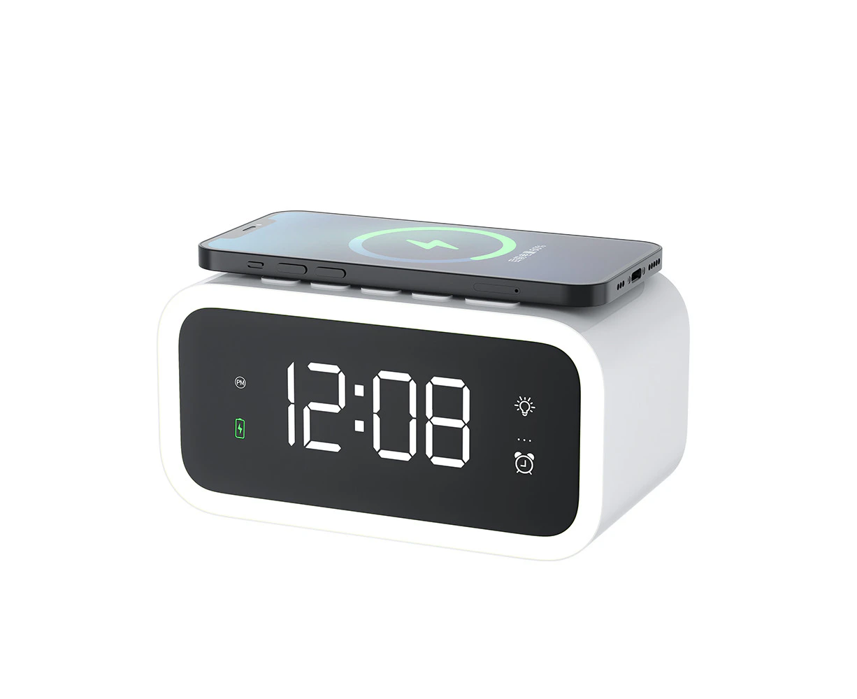 Multifunctional Wireless Charging Night Light Clock Bedside Led Light-White