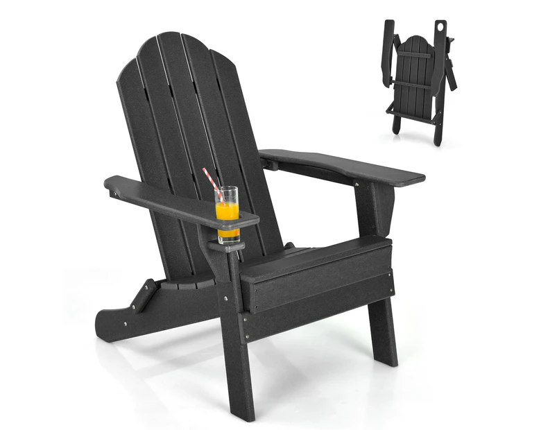 Costway Folding Outdoor Furniture Adirondack Beach Chair Weather Resistance Sun Lounge Garden Patio Yard Black