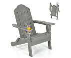 Costway Folding Outdoor Furniture Adirondack Beach Chair Weather Resistance Sun Lounge Garden Patio Yard Grey