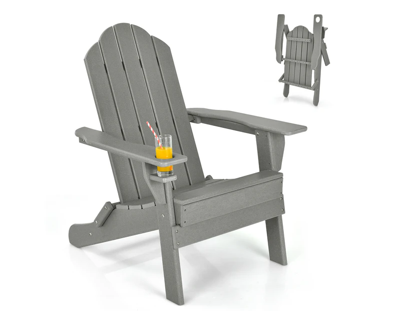 Costway Folding Outdoor Furniture Adirondack Beach Chair Weather Resistance Sun Lounge Garden Patio Yard Grey