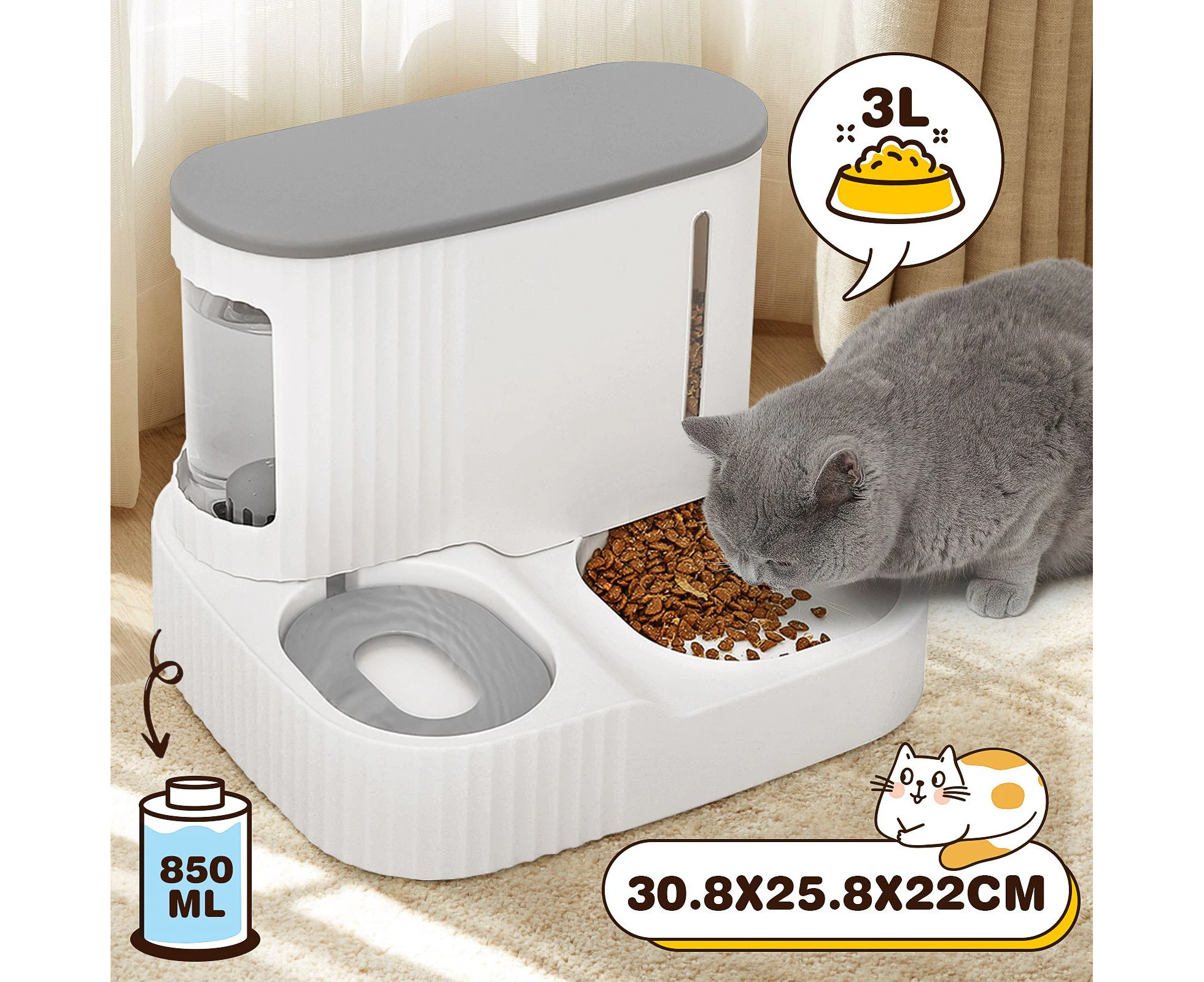 2 IN 1 Pet Automatic Feeder Cats Food Bowl Dog Water Dispenser Gravity Fed for Small Large Pets