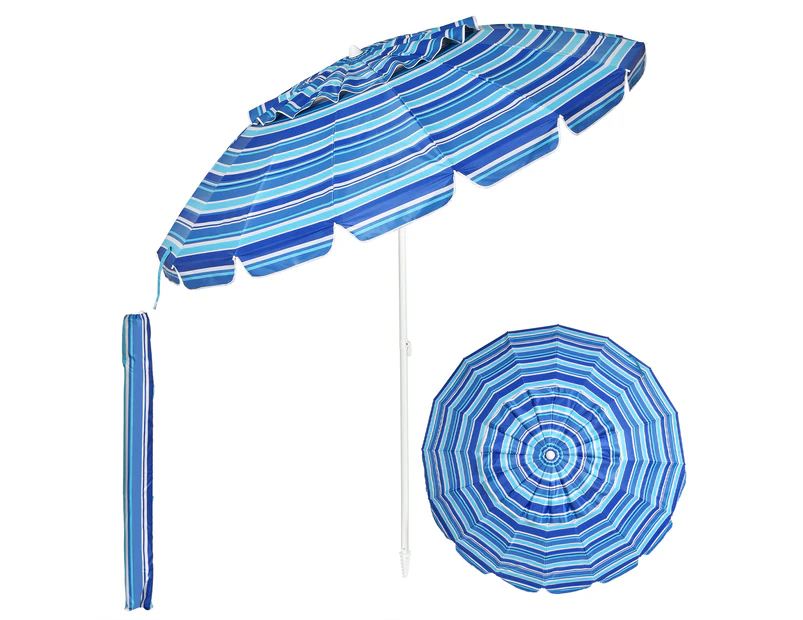 Costway 2.45M Outdoor Beach Umbrella Potable Tilting Sun Shade Parasol Shelter Canopy Oxford Fabric Garden Patio Picnic