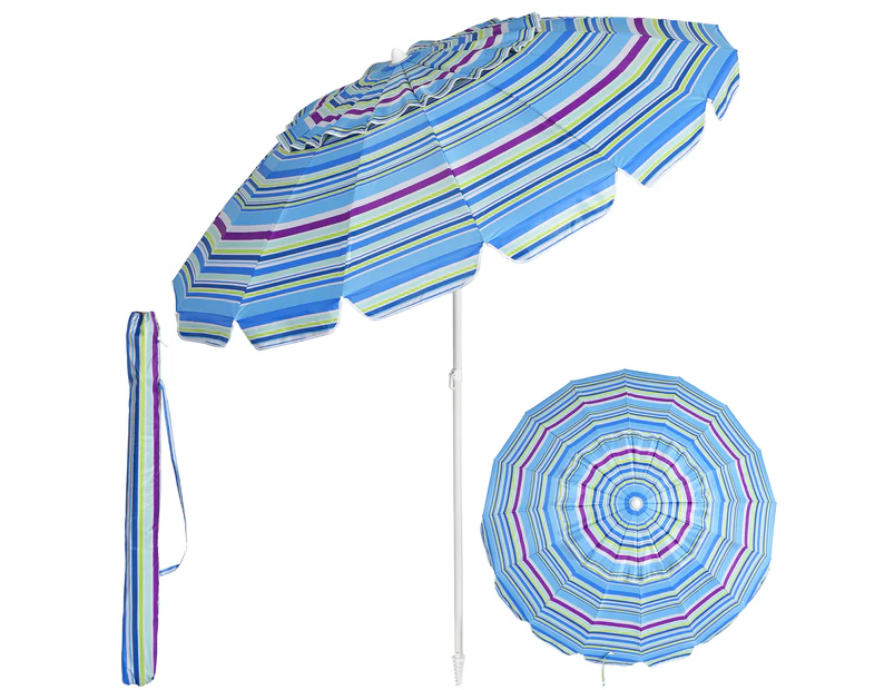 Costway 2.45M Outdoor Beach Umbrella Potable Tilting Sun Shade Parasol Shelter Canopy Oxford Fabric Garden Patio