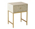 Zohi Interiors Bone Inlay Bedside Table with Brass Legs