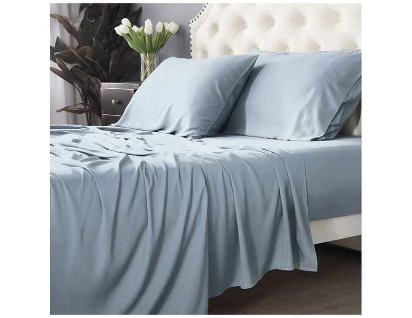 Park Avenue Split King Fitted Sheet Set/Pillowcases 500TC Bamboo Cotton Mid Blue