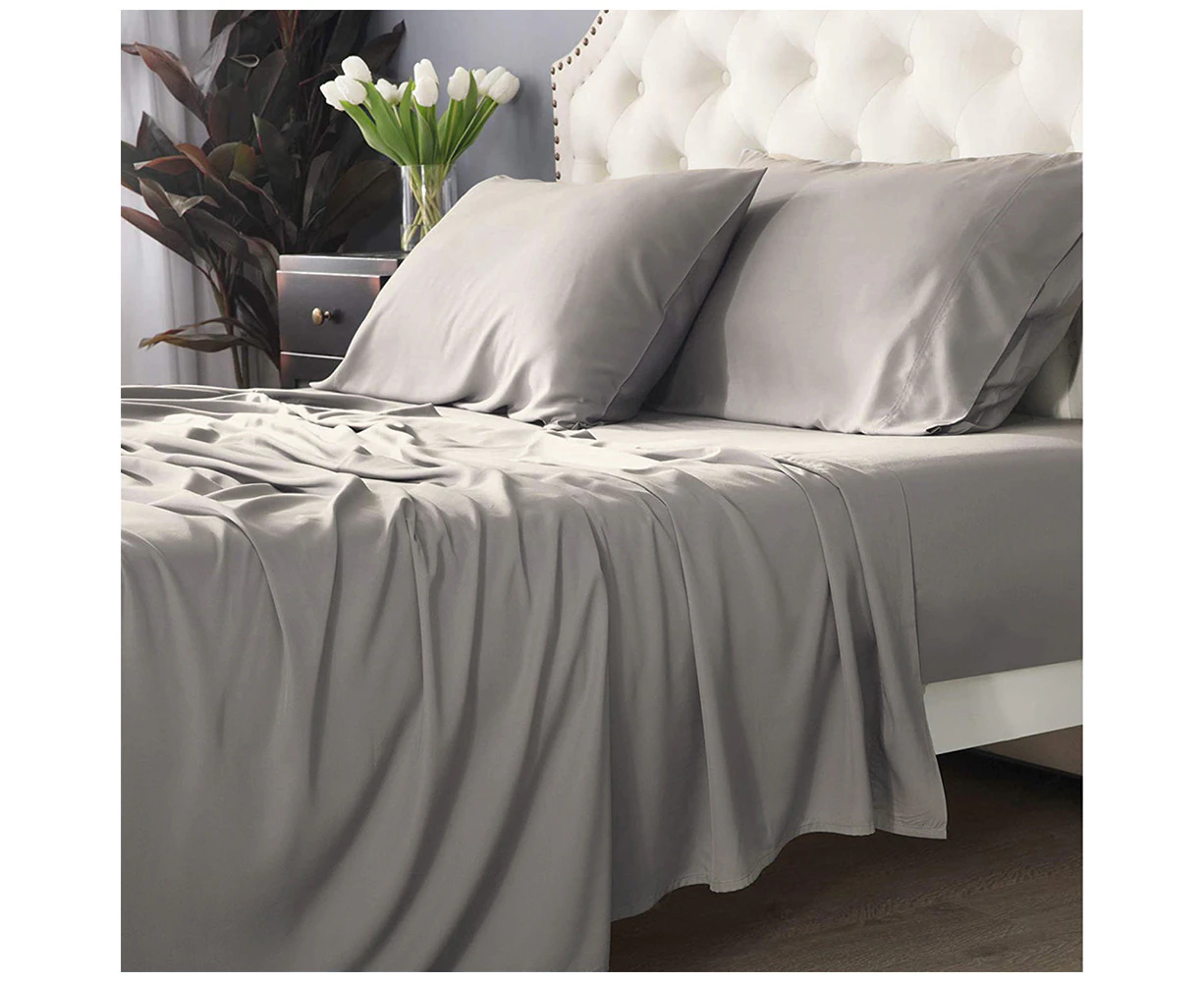 Park Avenue Split King Fitted Sheet Set/Pillowcases 500TC Bamboo Cotton Pewter