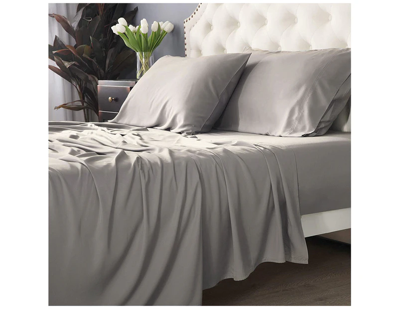 Park Avenue Split Queen Fitted Sheet Set/Pillowcases 500TC Bamboo Cotton Pewter