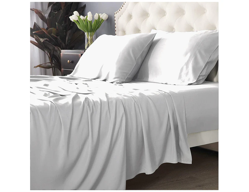 Park Avenue Split Queen Fitted Sheet Set/Pillowcases 500TC Bamboo Cotton White