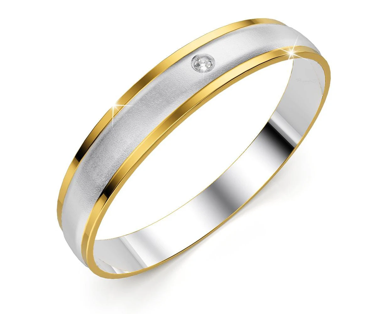 Genuine Single Diamond Set Wedding Band Two-Tone Gold Titanium