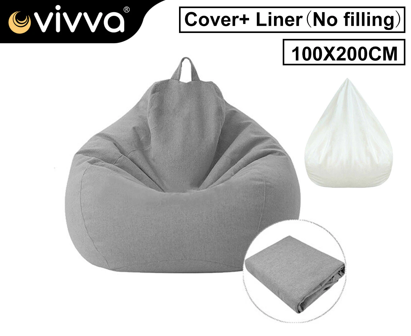 VIVVA 100x120cm Extra Large Bean Bag Chairs Sofa Cover Indoor Lazy Lounger For Adults Kids Grey