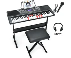 Costway 61 Lighted Keys Electronic Piano Keyboard Digital Piano w/Music Holder & Stool,50 Demos,USB Port