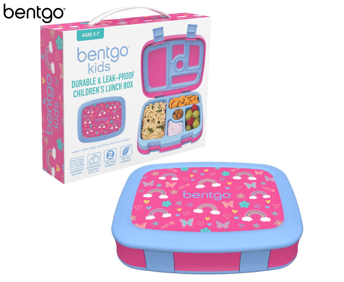 Bentgo Kids' Prints Leakproof, 5 Compartment Bento-Style Lunch Box -  Rainbows & Butterflies