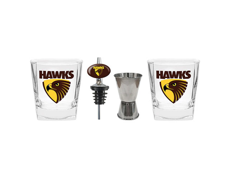 AFL 4-Piece Hawthorn Hawks Spirit Glass, Jigger & Pourer Gift Pack