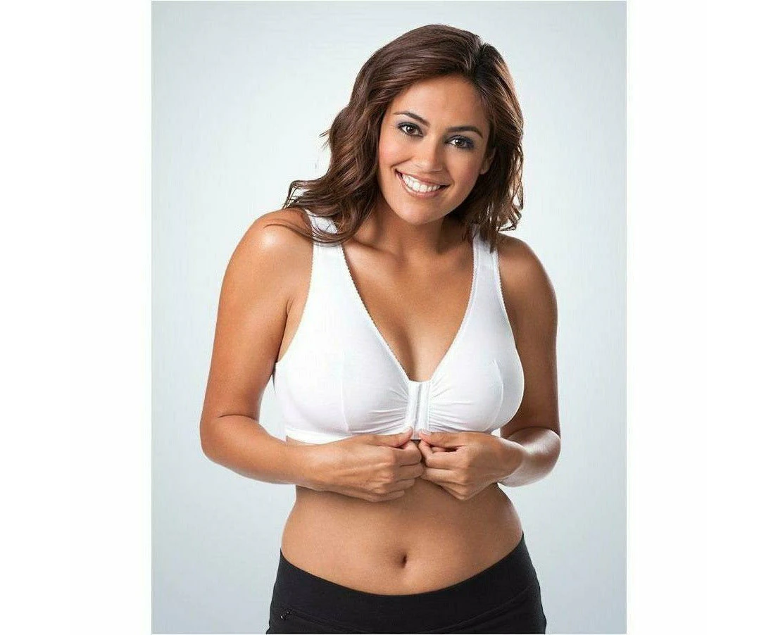 Leading Lady Meryl Front Close Cotton Plus Size Lounge & Sleep Bra in White