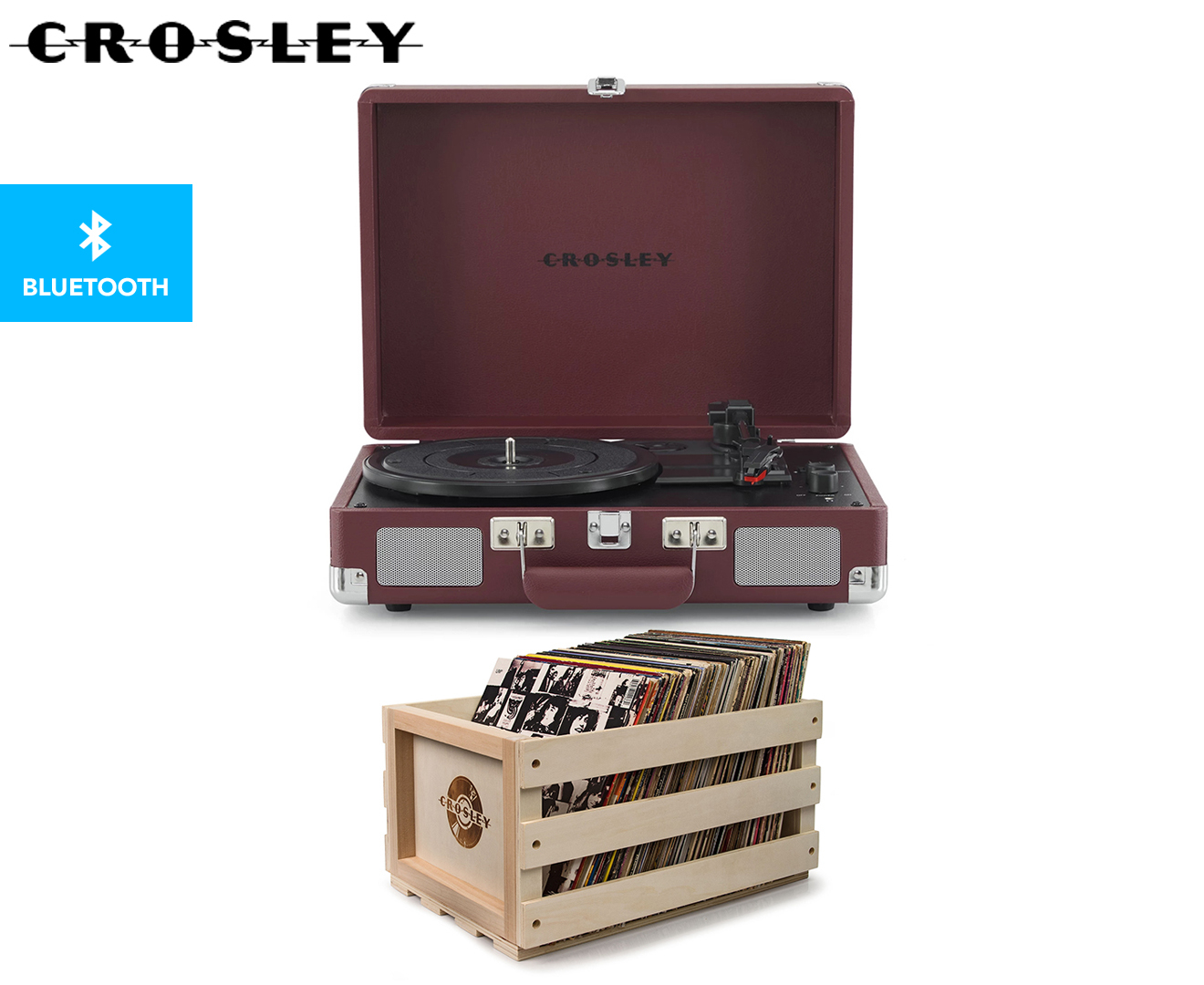 Crosley Cruiser Bluetooth Portable Turntable Player - Burgundy & Record ...