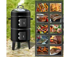 3in1 Portable Charcoal BBQ Vertical Smoker Roaster Grill Steel Water Steamer