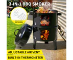 3in1 Portable Charcoal BBQ Vertical Smoker Roaster Grill Steel Water Steamer