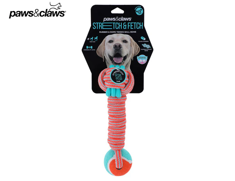 Paws & Claws 28cm Stretch & Fetch Tennis Ball Bone Dog Toy - Red/Blue
