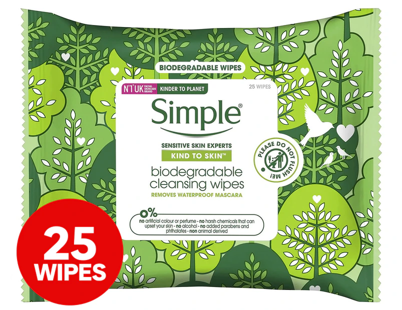 Simple Kind to Skin Biodegradable Cleansing Wipes 25pk