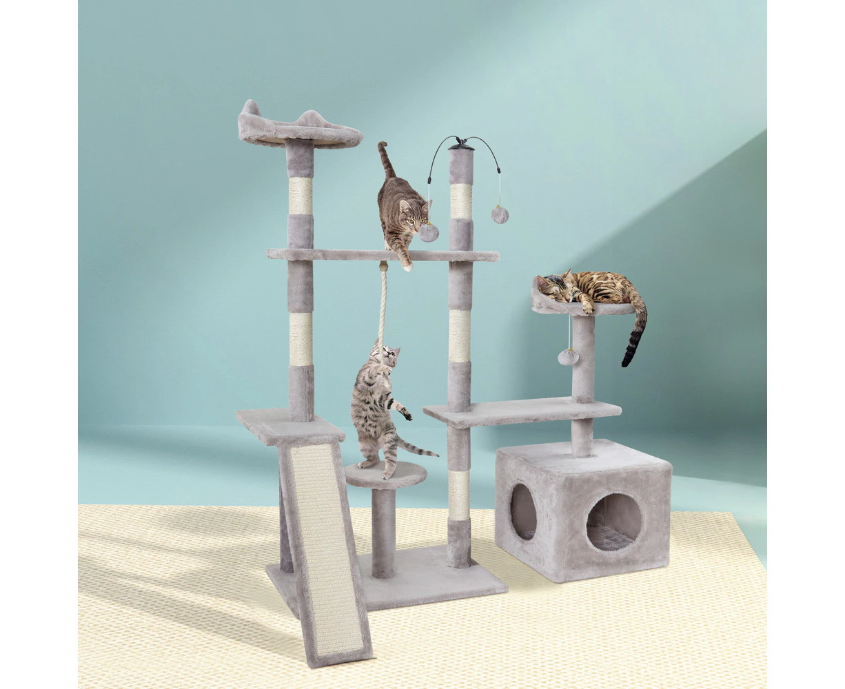 i.Pet Cat Tree 135cm Tower Scratching Post Scratcher Wood Condo House Toys Grey