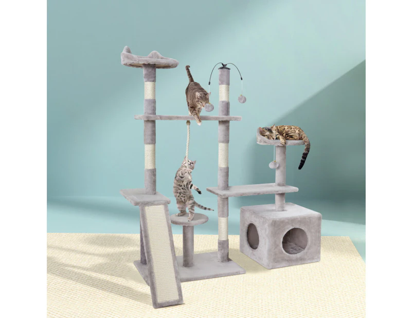 i.Pet Cat Tree 135cm Tower Scratching Post Scratcher Wood Condo House Toys Grey