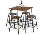 Giantex 5PCS Bar Table & Stools Set Pub Counter Height Table Set Dining Table Set w/4 Backless Stools, Rustic Brown