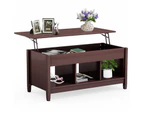 Giantex Lift Top Coffee Table Modern Sofa Side Table w/Hidden Storage Compartment & 3 Open Shelves Brown