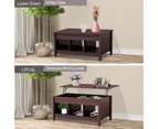Giantex Lift Top Coffee Table Modern Sofa Side Table w/Hidden Storage Compartment & 3 Open Shelves Brown