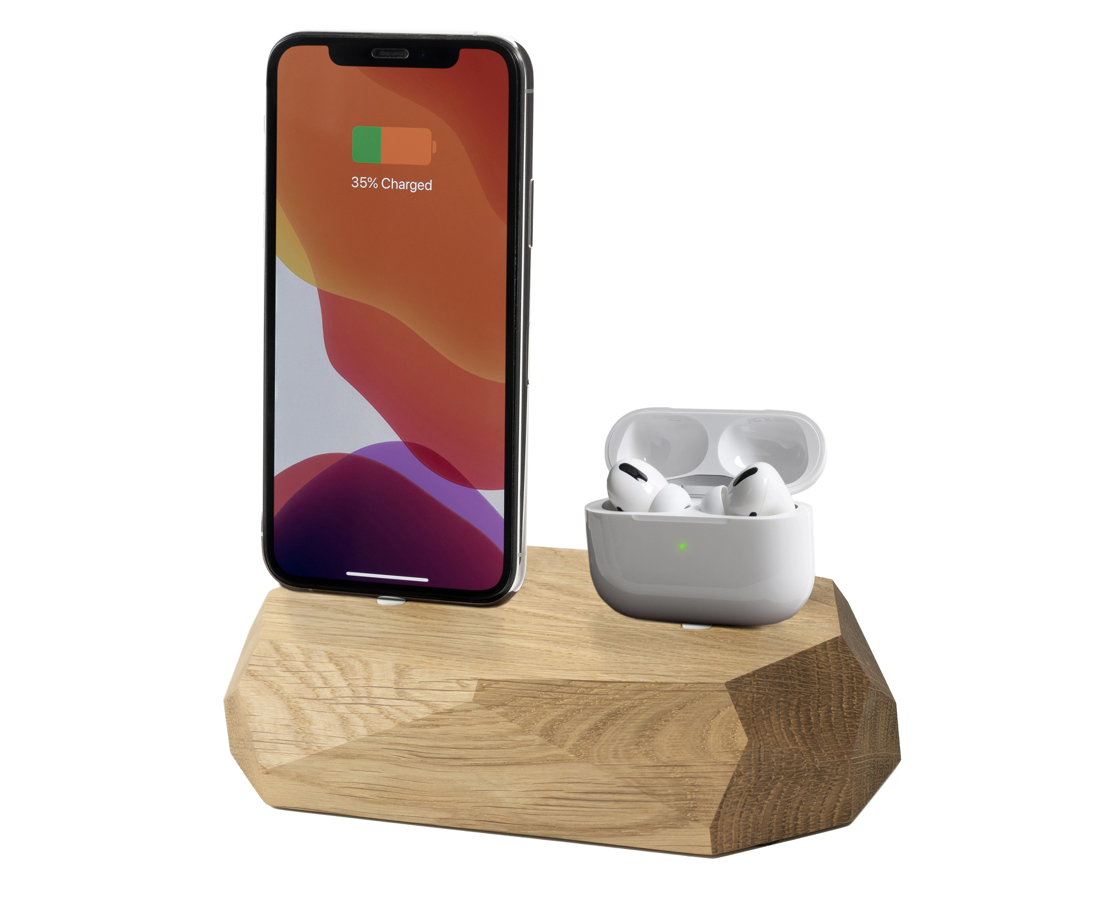 iPhone Lightening Dual Dock in Oak Wood