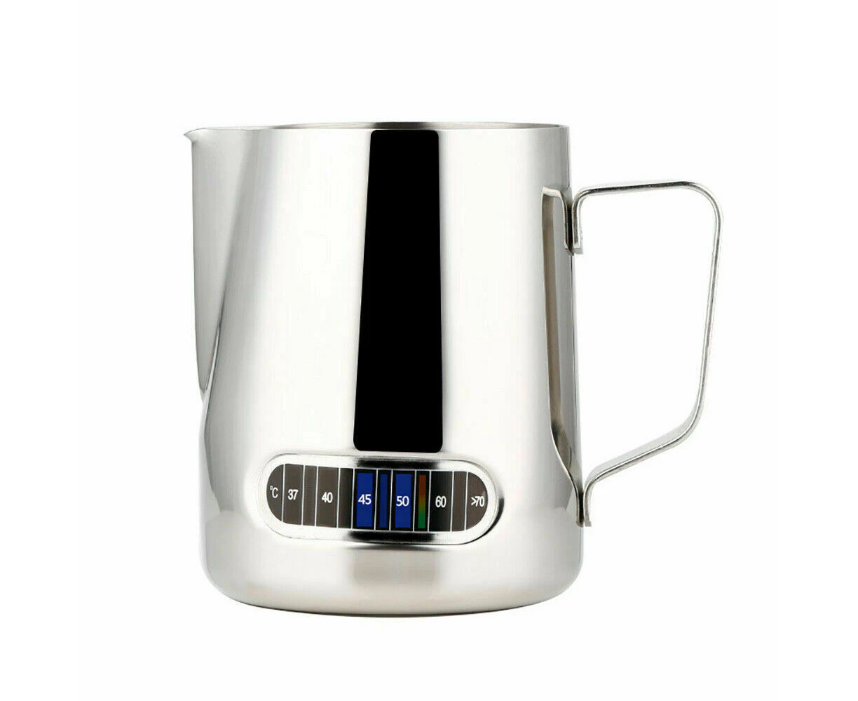 600ML Milk Frothing Thermometer Espresso Coffee Pitcher 304 Stainless Steel Jug Cup