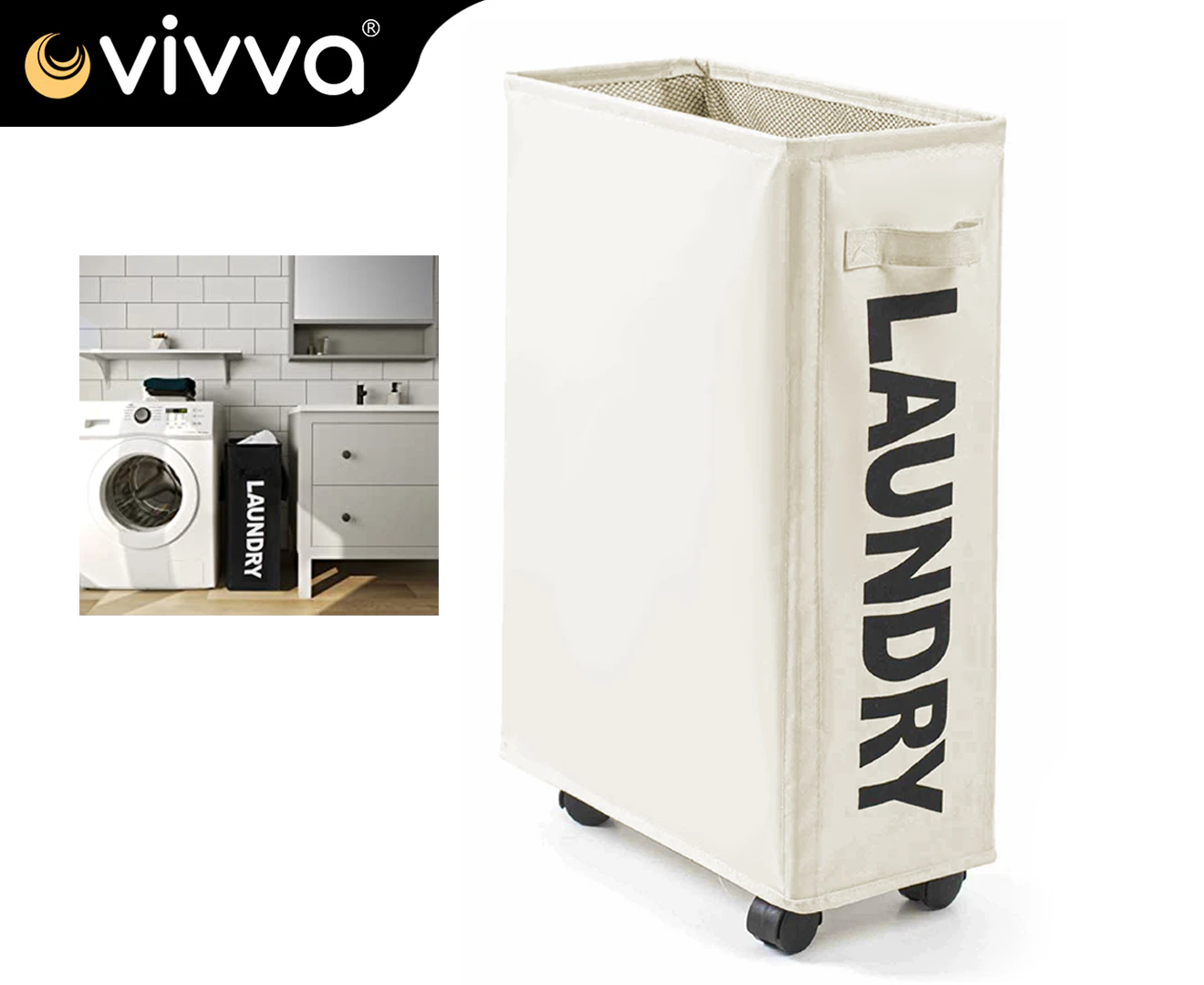 Vivva Foldable Laundry Washing Clothes Storage Bag Hamper Basket Bin Organiser - Cream