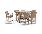 Outdoor Sahara Teak Top 6 Seater Bar Setting In Half Round Wicker Wanika Stools - Outdoor Wicker Bar Settings