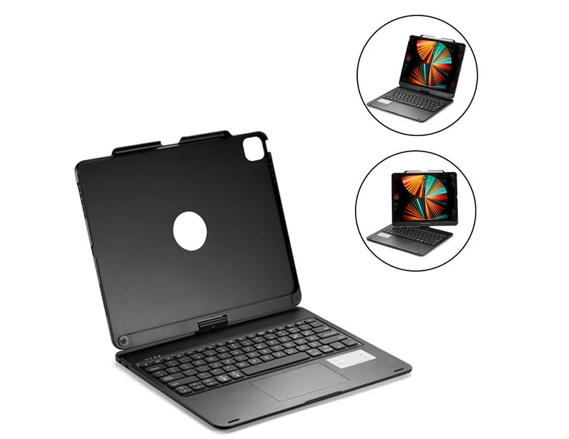 Ymall iPad Wireless 360 Rotatable Keyboard Case with 7 color backlit and touchpad-Black