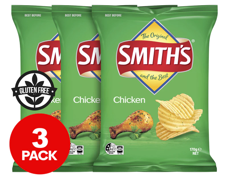 3 x Smiths Crinkle Cut Chips Chicken 170g