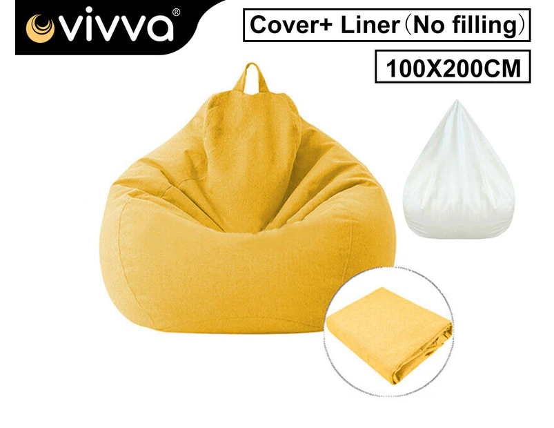 VIVVA 100x120cm Extra Large Bean Bag Chairs Sofa Cover Indoor Lazy Lounger For Adults Kids Yellow