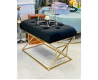Premium rec tufted bath stool velvet ottoman with gold bases 44H -classic black