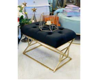 Premium rec tufted bath stool velvet ottoman with gold bases 44H -classic black