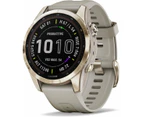 Garmin fenix 7S Sapphire Solar Multisport GPS Watch Gold Titanium w/Lt Sand Band - Gold