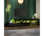 Oikiture TV Stand Cabinet LED Entertainment Unit Gloss Wooden 3 Drawers Black