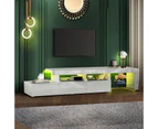Oikiture TV Stand Cabinet LED Entertainment Unit Gloss Wooden 3 Drawers White - White