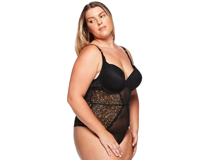 Just Sexy Lingerie Women's Plus Size Lace Bodysuit - Black