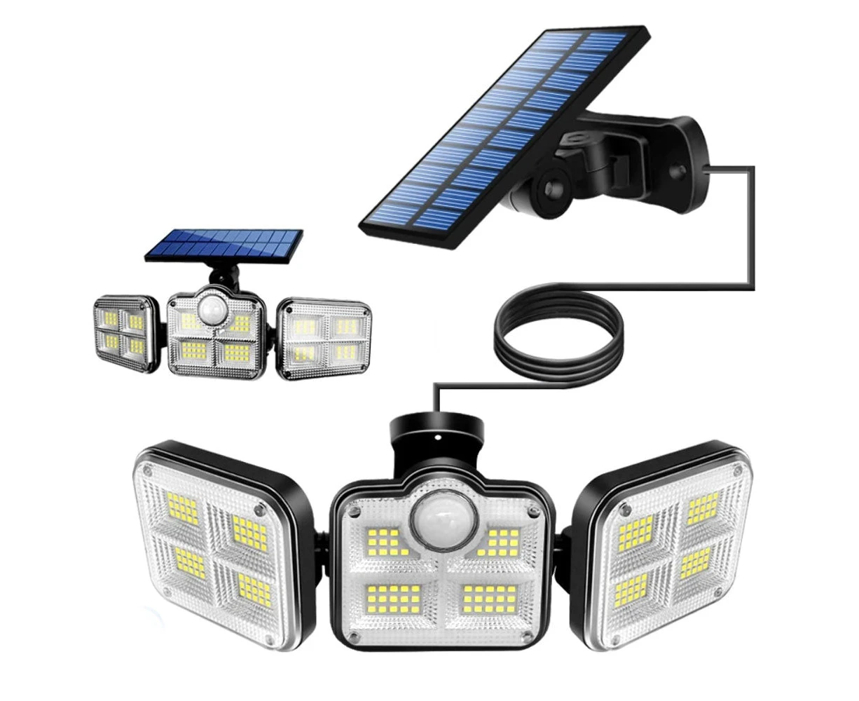 Solar Powered Three Head Motion Sensor Outdoor Solar Light 270 ° Wide Angle Wall Remote Lamp