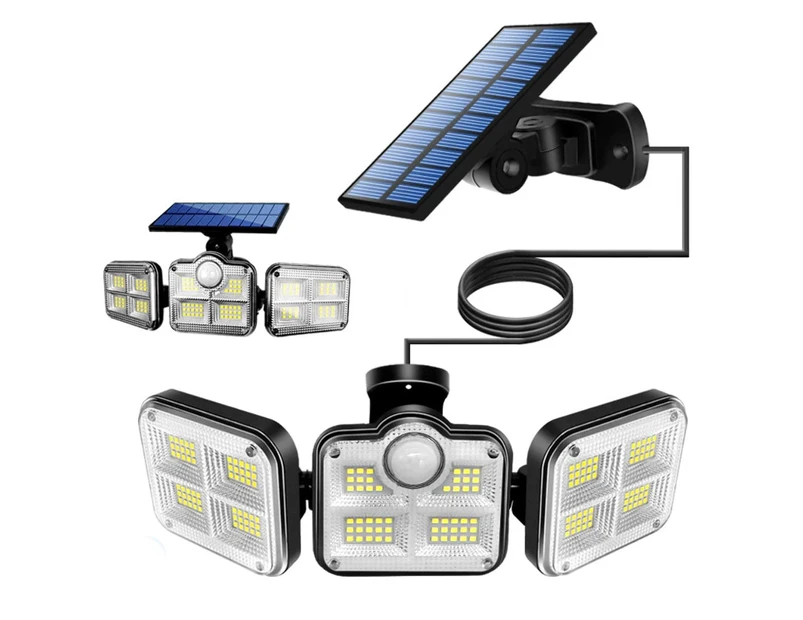 Solar Powered Three Head Motion Sensor Outdoor Solar Light 270 ° Wide Angle Wall Remote Lamp