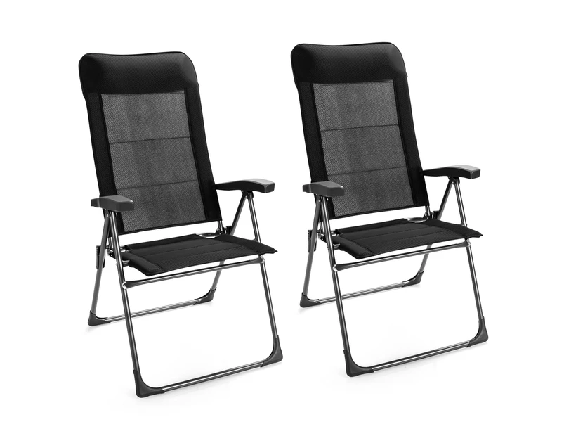 Costway 2PC Outdoor Chairs Folding Beach Chairs Sun Lounge Recliner Camping w/Pillow & Adjustable Backrest Patio Garden Balcony