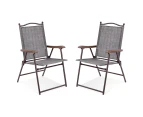 Costway 2 x Outdoor Chairs Folding Textilene Deck Chair Dining Armchairs Beach Camping Patio Garden Backyard Grey