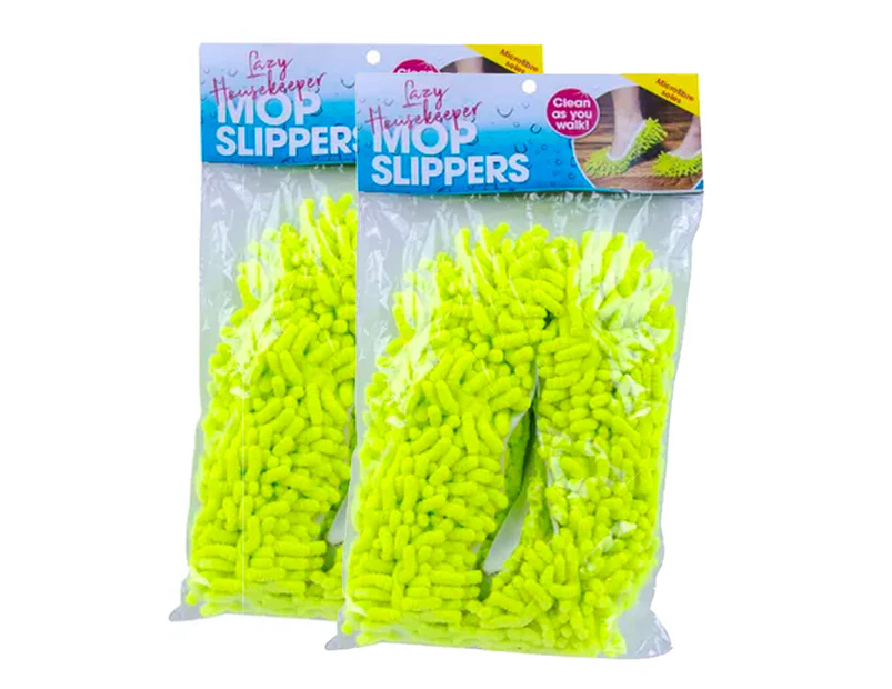 2 x 4pc Lazy Housekeeper Mop Slippers Microfibre Soles Floor Home Cleaner Assorted
